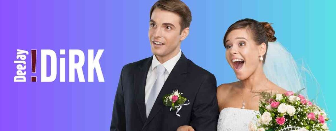 Hochzeits-DJ, der die Stimmung auf einer Hochzeit mit Musik setzt